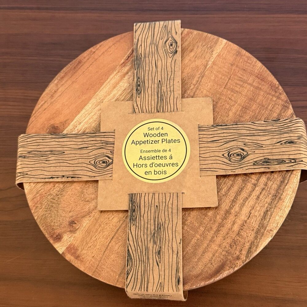 Wood Appetizer Charcuterie Plates New Handcrafted India 8” (Set of 4) t-1020